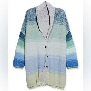 Free People XS Jade Oasis Sunset Park Cardigan Blue Knit Boho Oversized Slouchy
